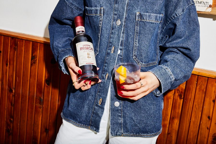 A bottle of Campari Negroni