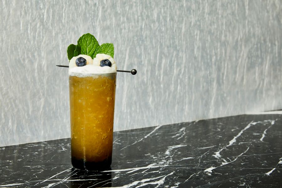 The Side Eye cocktail has berry-stuffed lychees as a garnish that look like eyes
