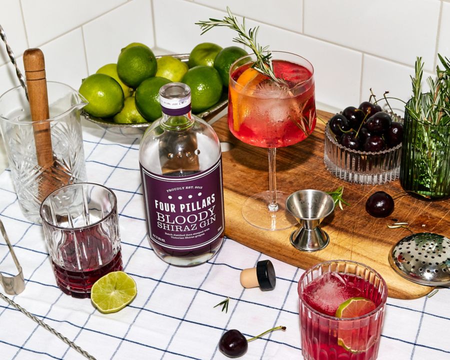 Bloody Shiraz bottle with cocktails