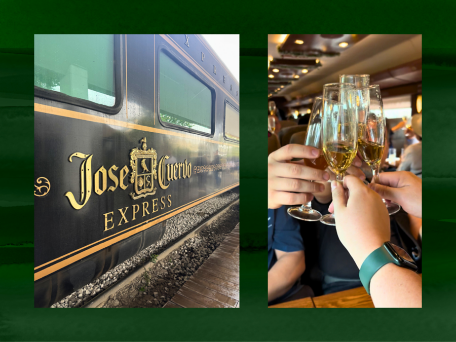 The Jose Cuervo train and people clinking glasses 
