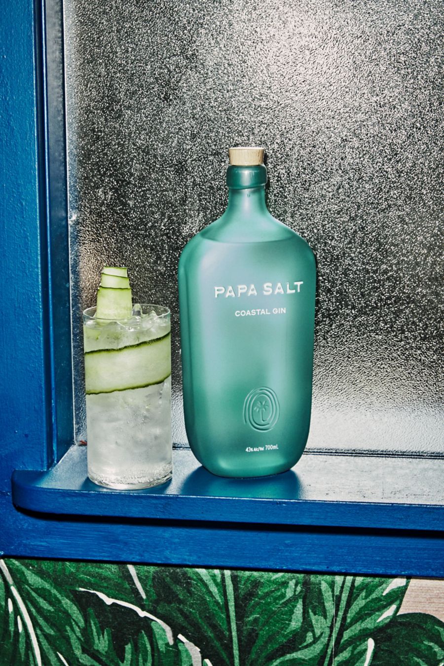 Papa Salt Coastal Gin bottle with a glass of gin