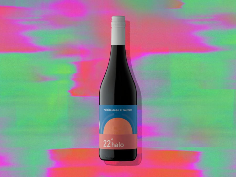 A bottle of the 22 Degree Halo Kaleidoscope of Mayhem Red Blend 