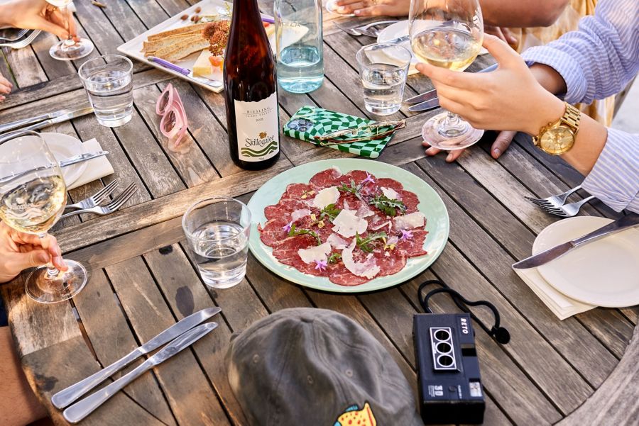 Snacks and wine on offer at the Skillogalee cellar door