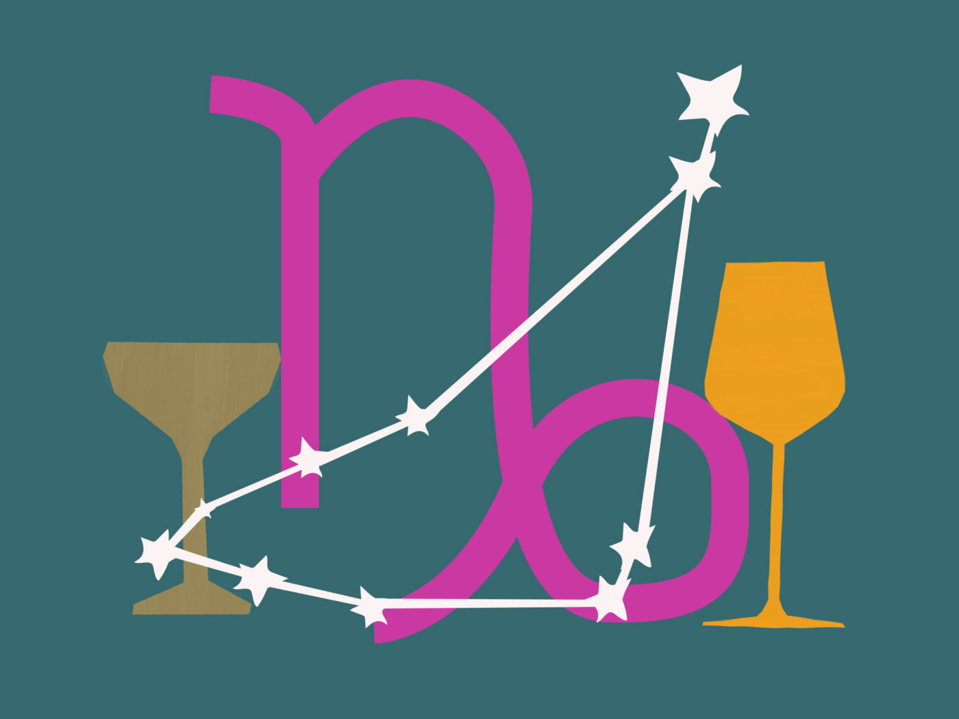 An illustration of the capricorn star sign with two glasses