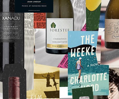 An illustration of Australian novels with Aussie wine to enjoy with them