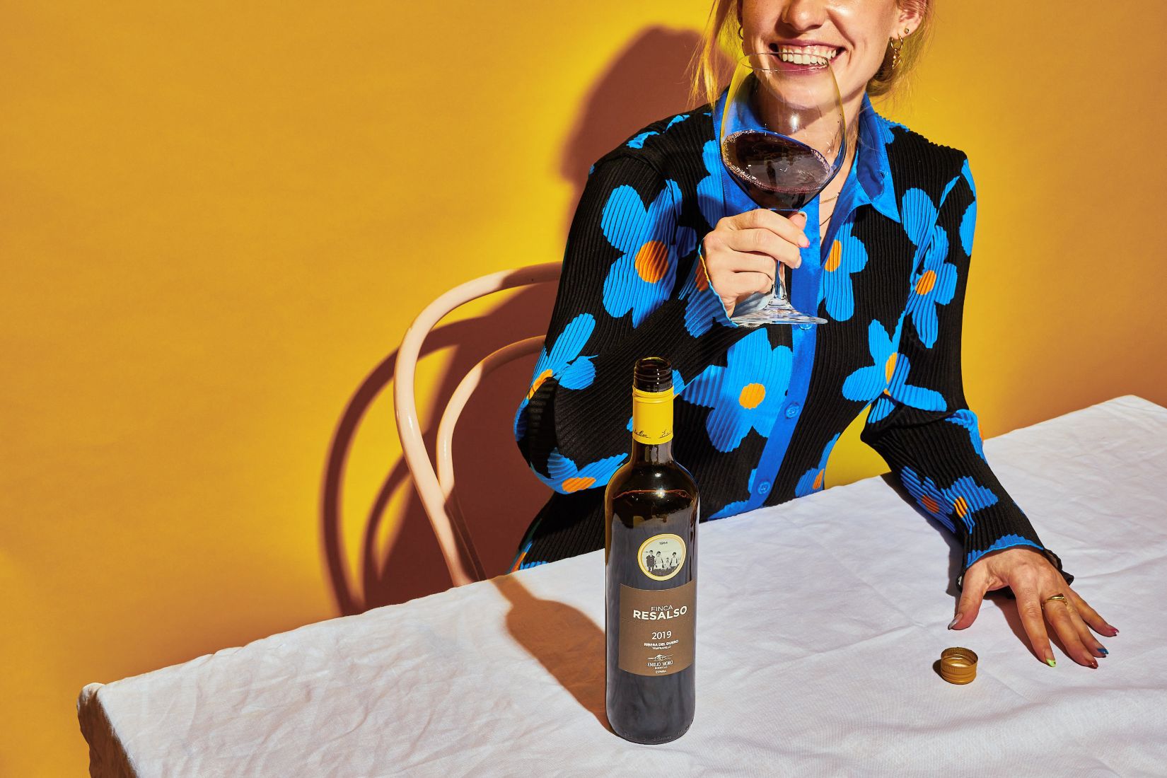 Holding a glass of wine from Ribera del Duero