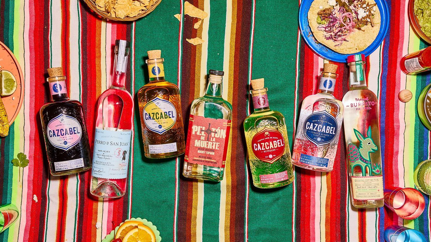 A line-up of tequilas and mezcals from Mexico