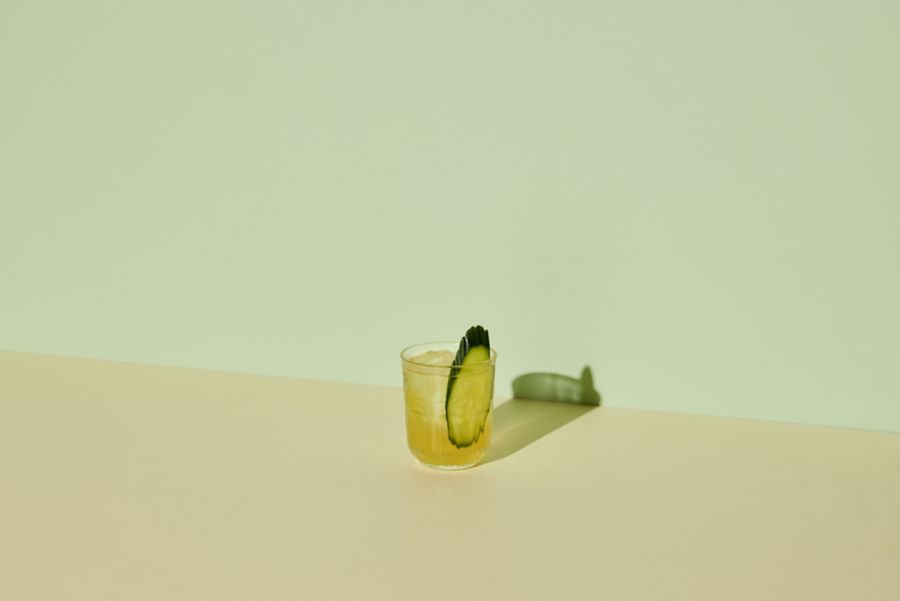 The Irish Maid cocktail with a cucumber slice as garnish