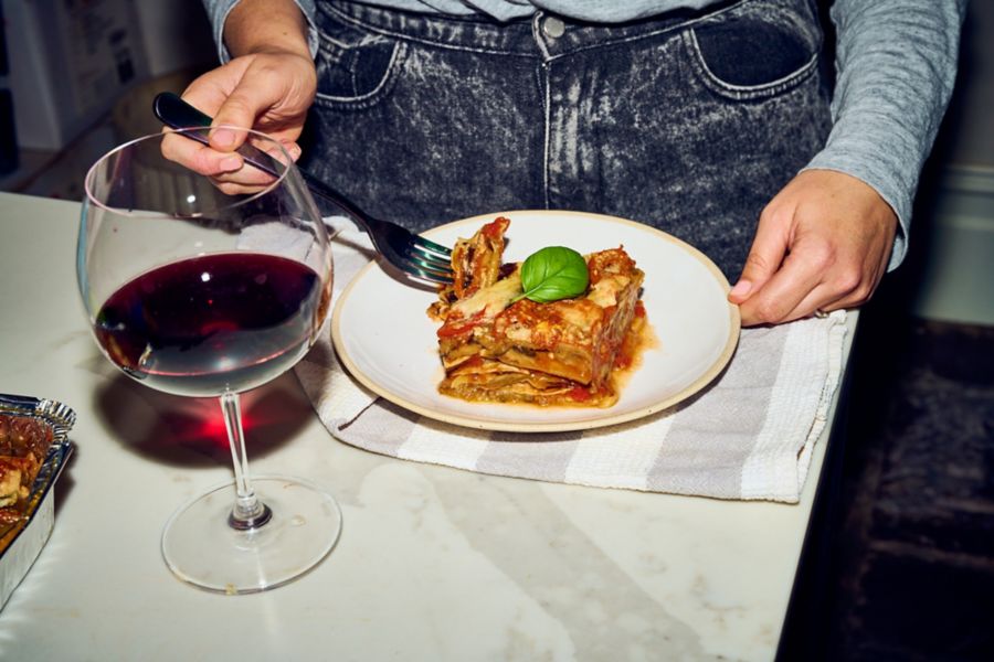 Lasagne paired with a glass of GSM 
