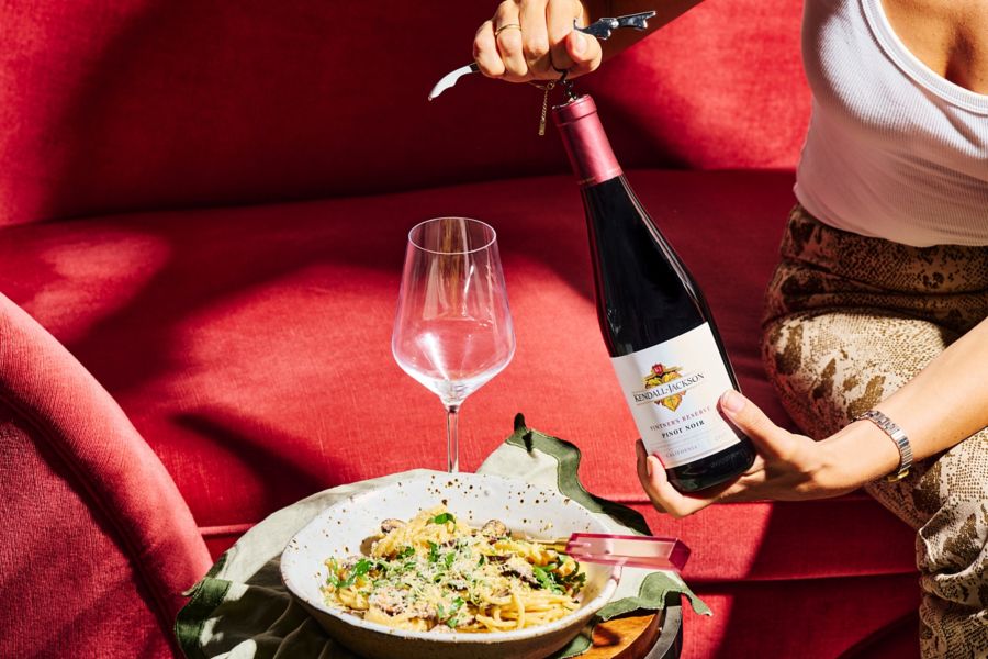 The American Kendall-Jackson Pinot Noir with a bowl of pasta