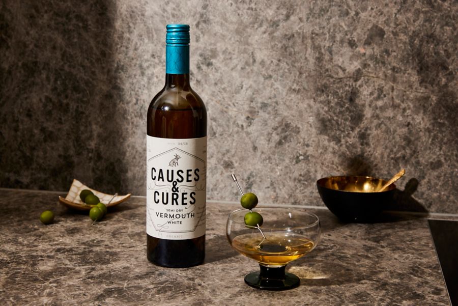 The Causes & Cures Semi Dry White Vermouth is made in Victoria