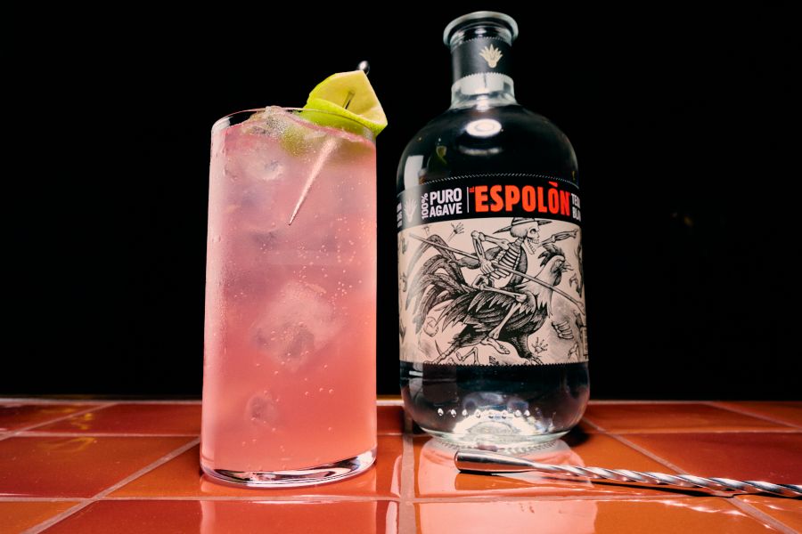 A Paloma next to a bottle of Espolon Tequila 