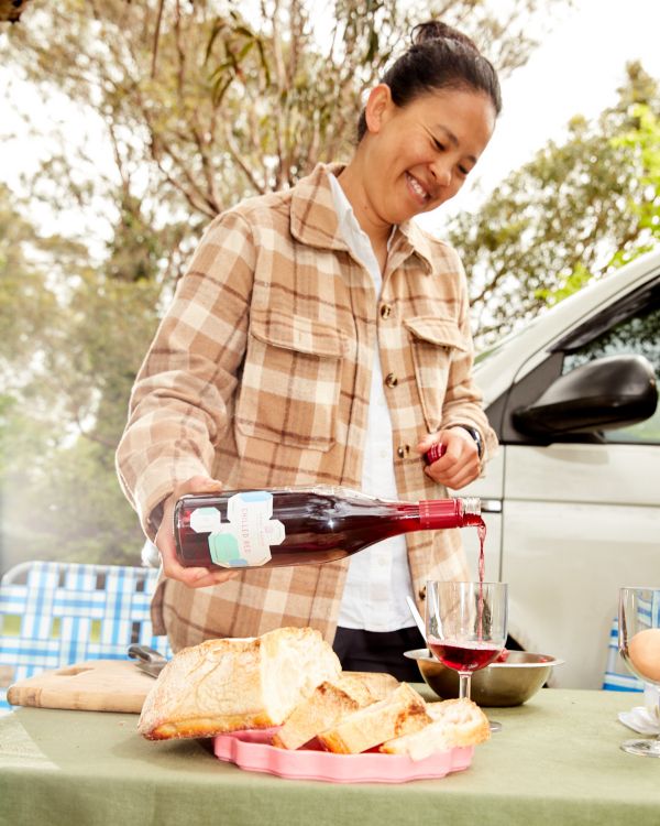 Thi pouring glass of Brown Brother's Tarrango chilled red