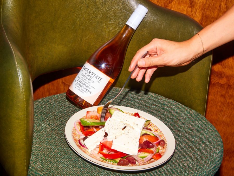 Superstate Super Rosé Winewith a Greek feast