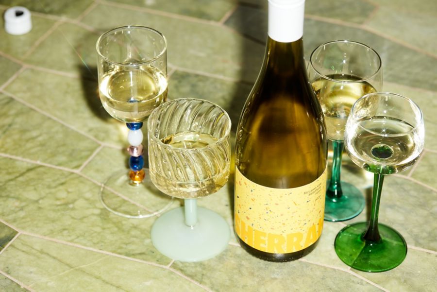Sherrah Skin Party Fiano bottle and glasses