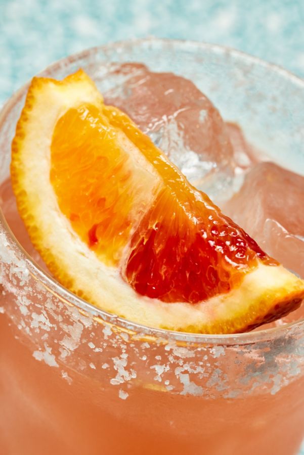 Looking in the glass of the Blood Orange Margarita