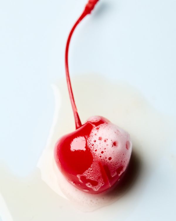 The cocktail cherry garnish up close