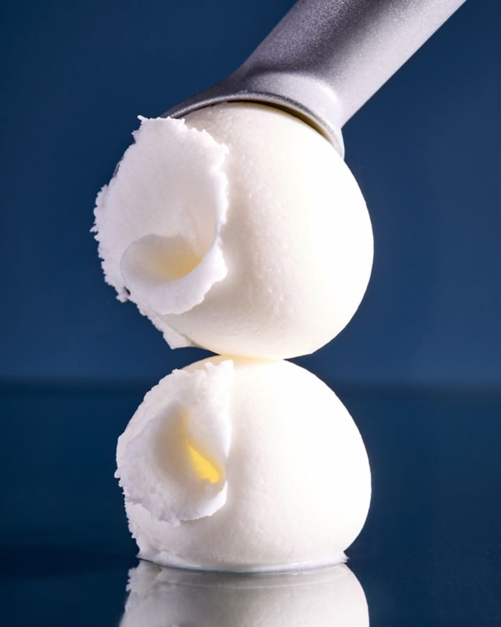 Scoops of lemon sorbet for the Lemon Sherbet Margarita