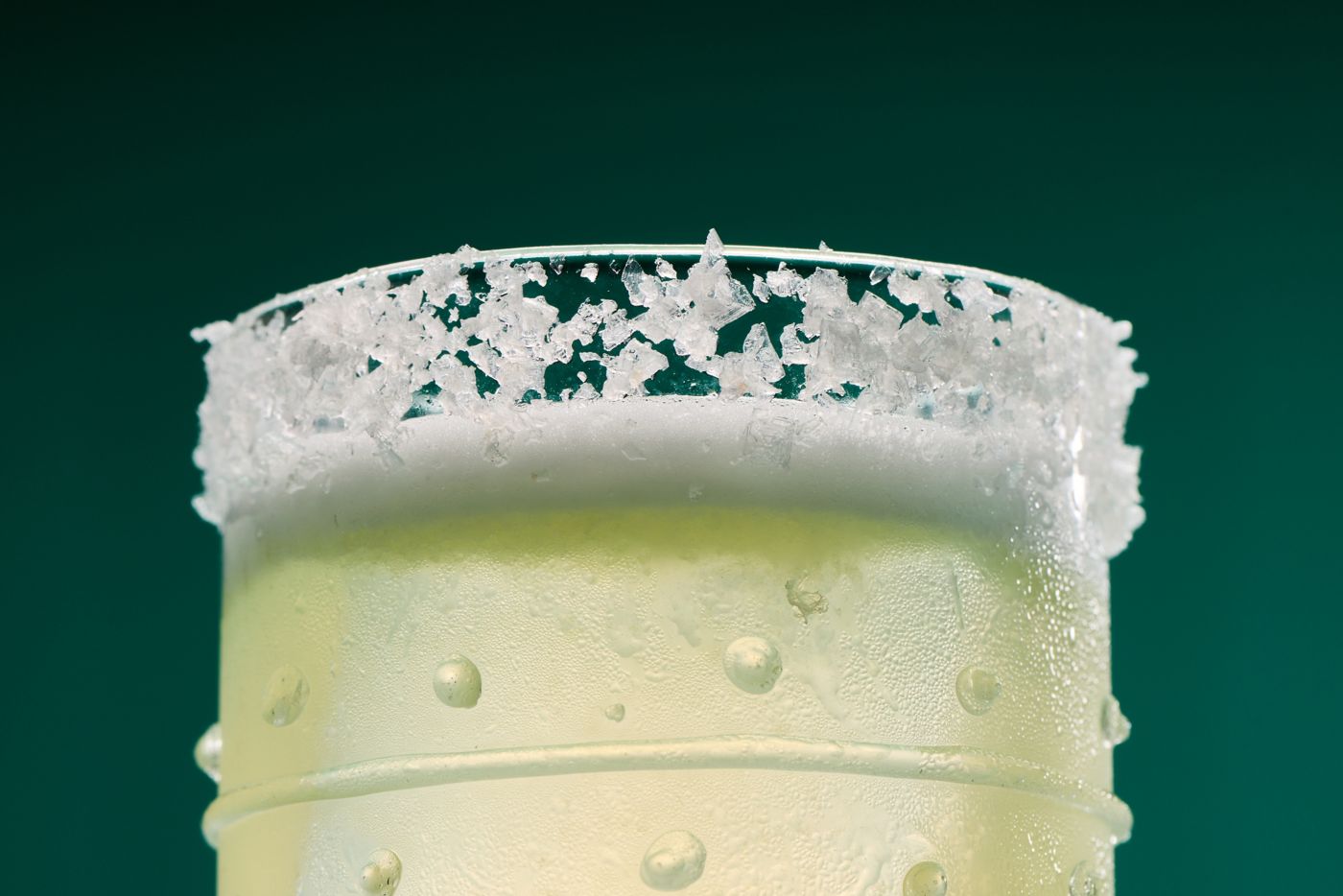 The salt-rimmed glass of the Snake Eyes cocktail  