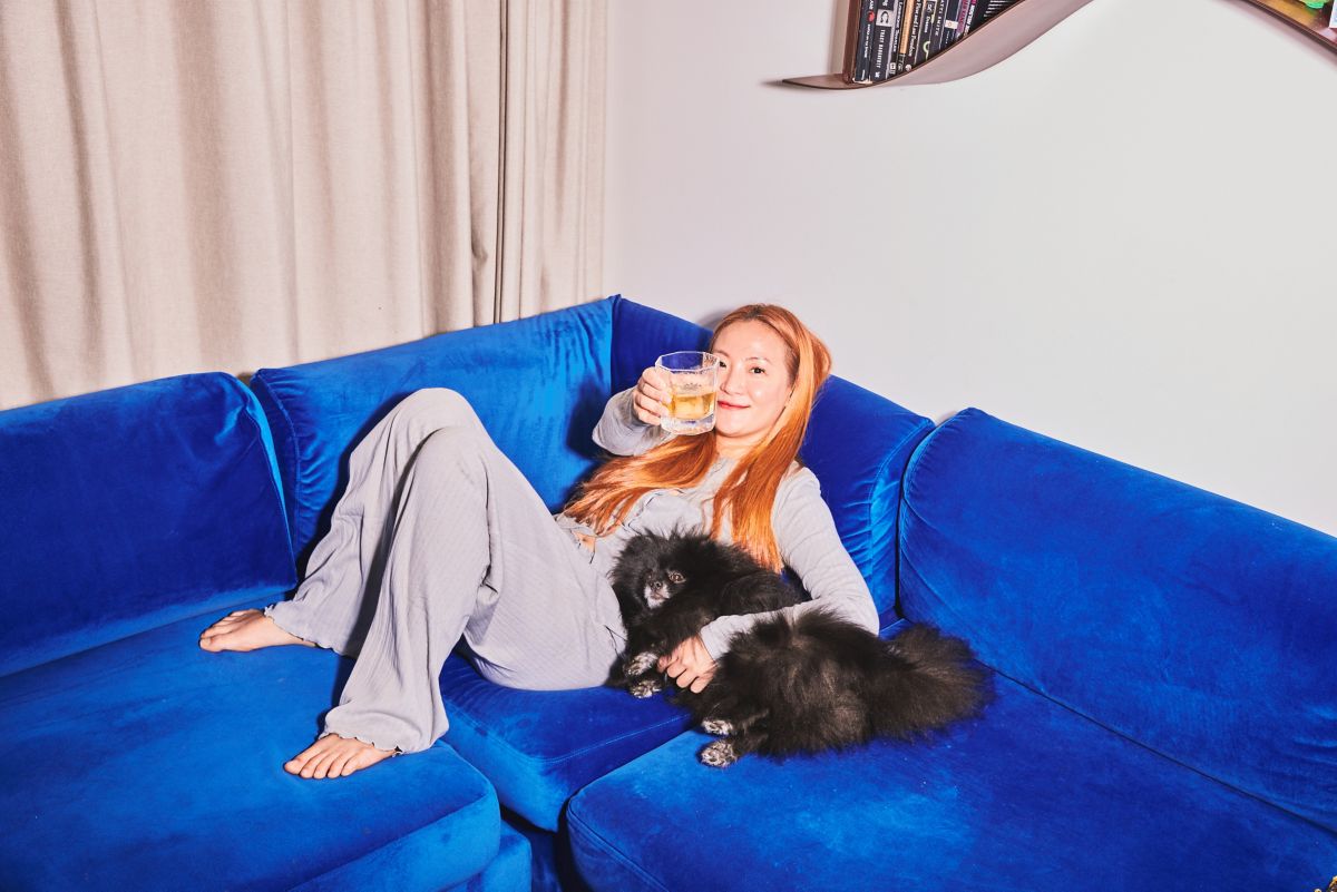 Enjoying a whisky on couch