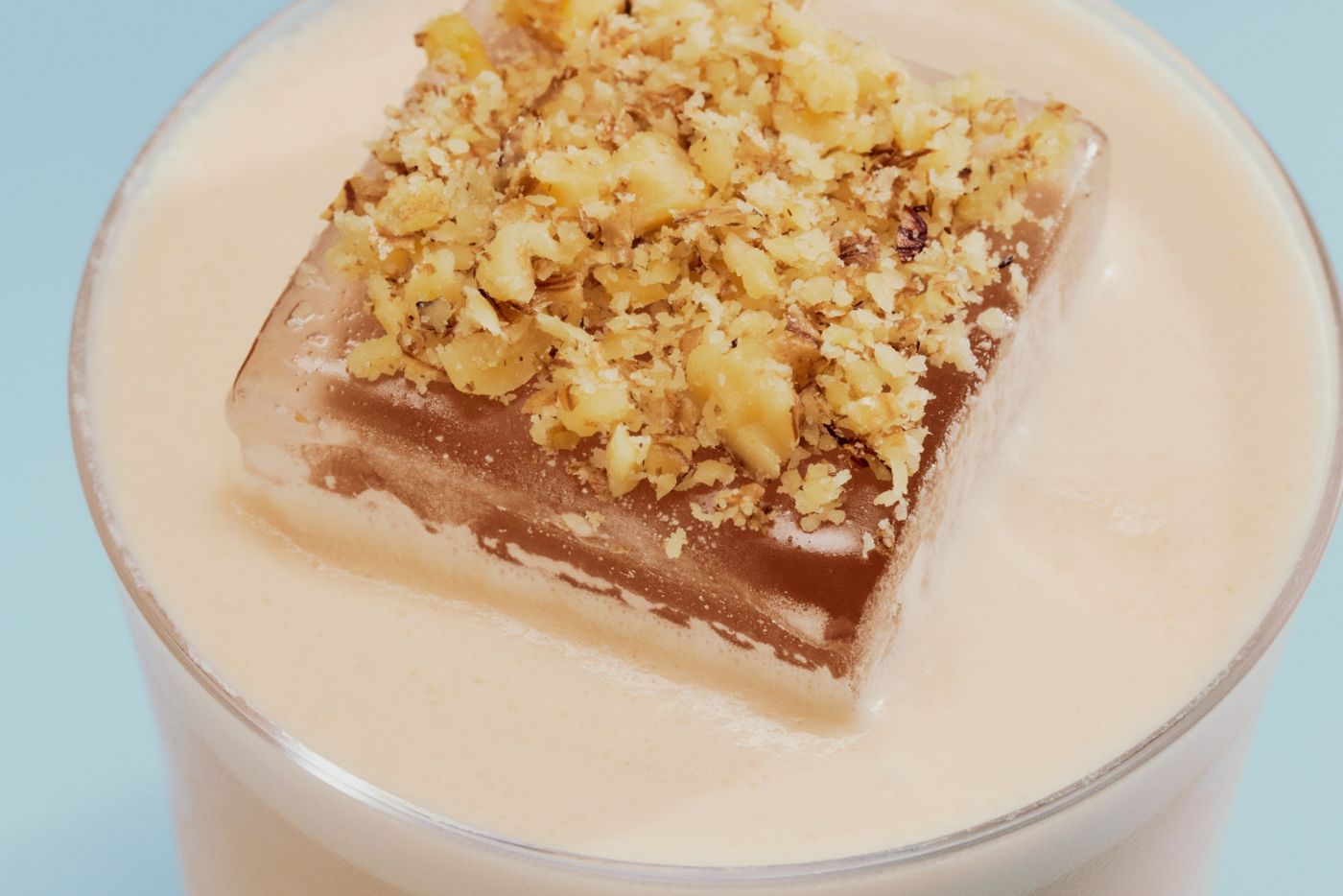 The top of the Carrot Cake cocktail, finished with crushed walnuts on top 