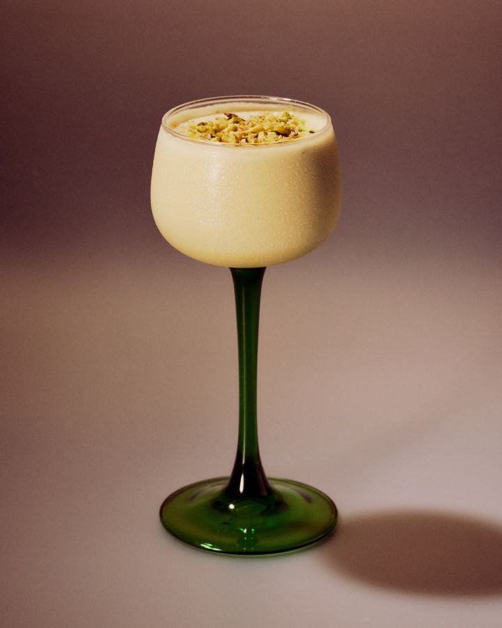 The Pistachio Maple Martini cocktail in a vintage glass
