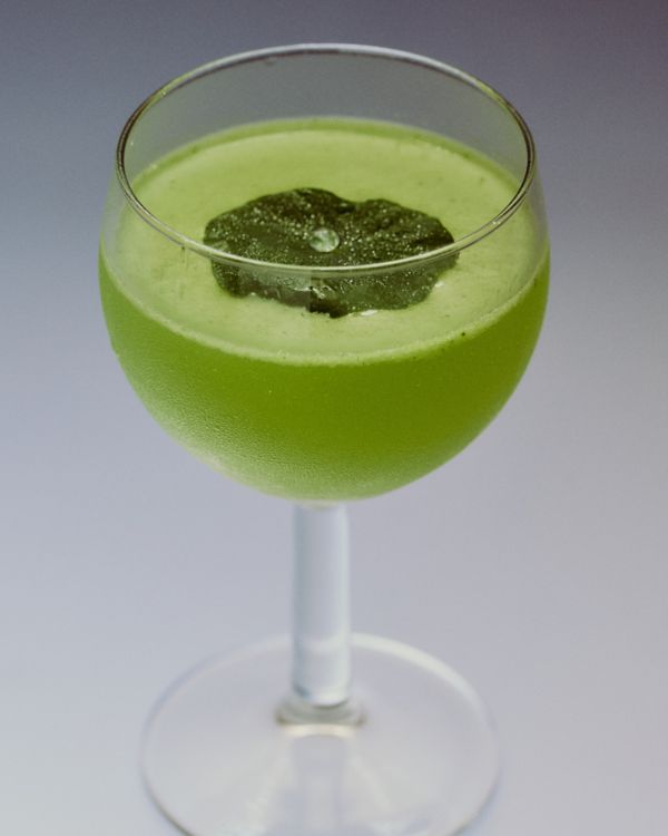 The bright green and savoury Rocket Gimlet cocktail 