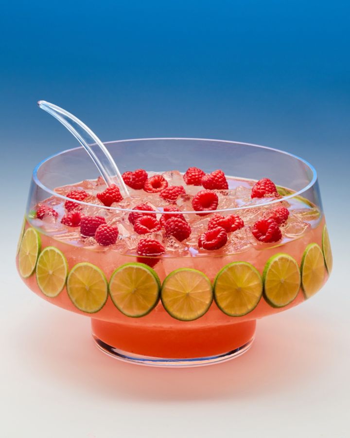 The Raspberry Tequila Sangria in a punch bowl 