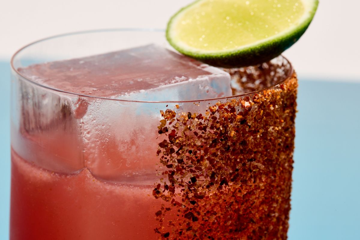 A close-up of the bright pink Spicy Cosmo