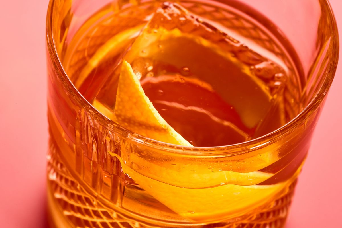 A close-up of the Old Fashioned cocktail