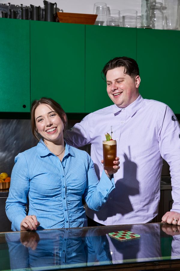 Dani and Oska Whitehart with the Il Polpo cocktail  