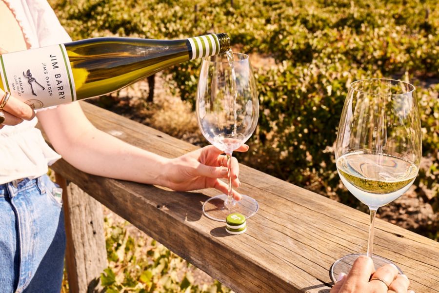 Pouring a glass of the Jim Barry’s Garden Riesling 