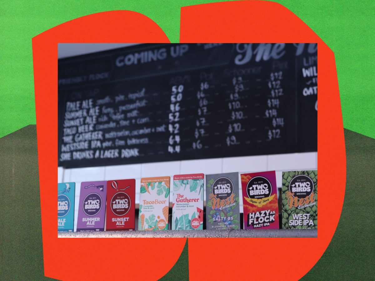 Beer taps at Two Birds Brewing