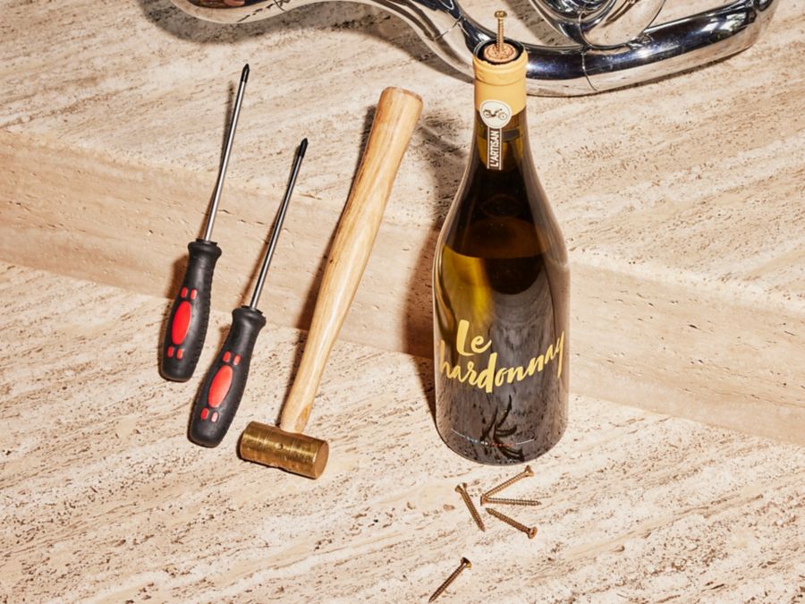 Chardonnay bottle with a screw in the cork