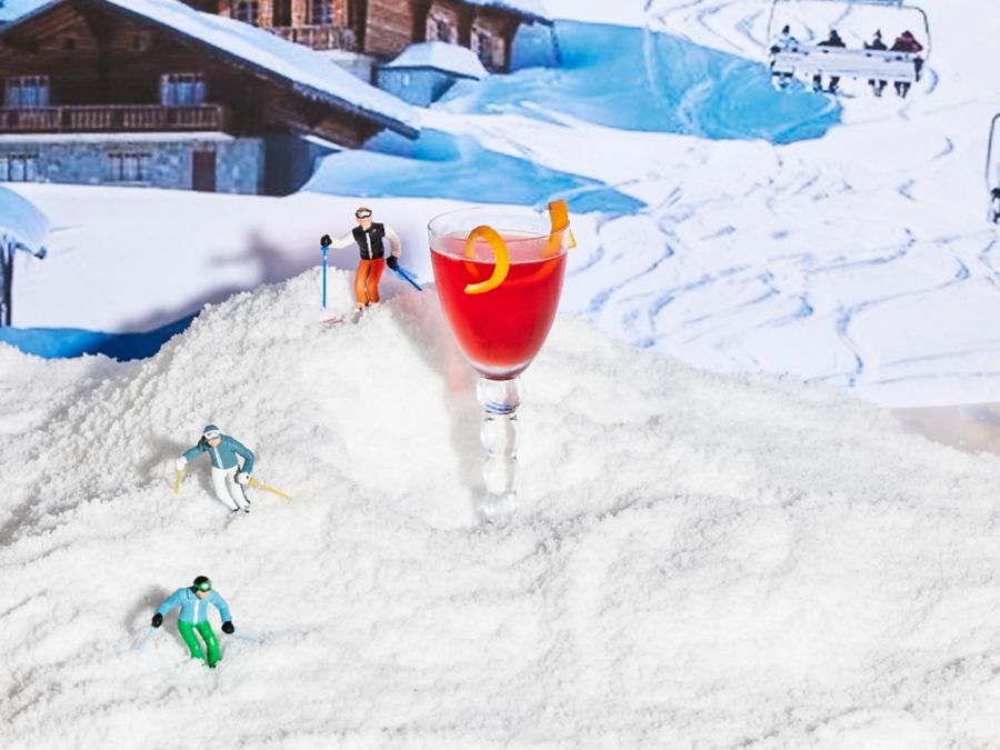 A Martinez sitting in a snowy scene 