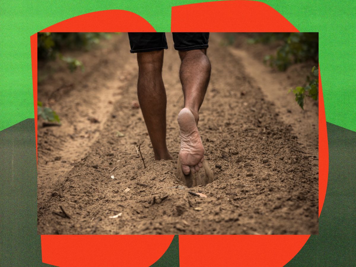 Feet in the dirt among the vines