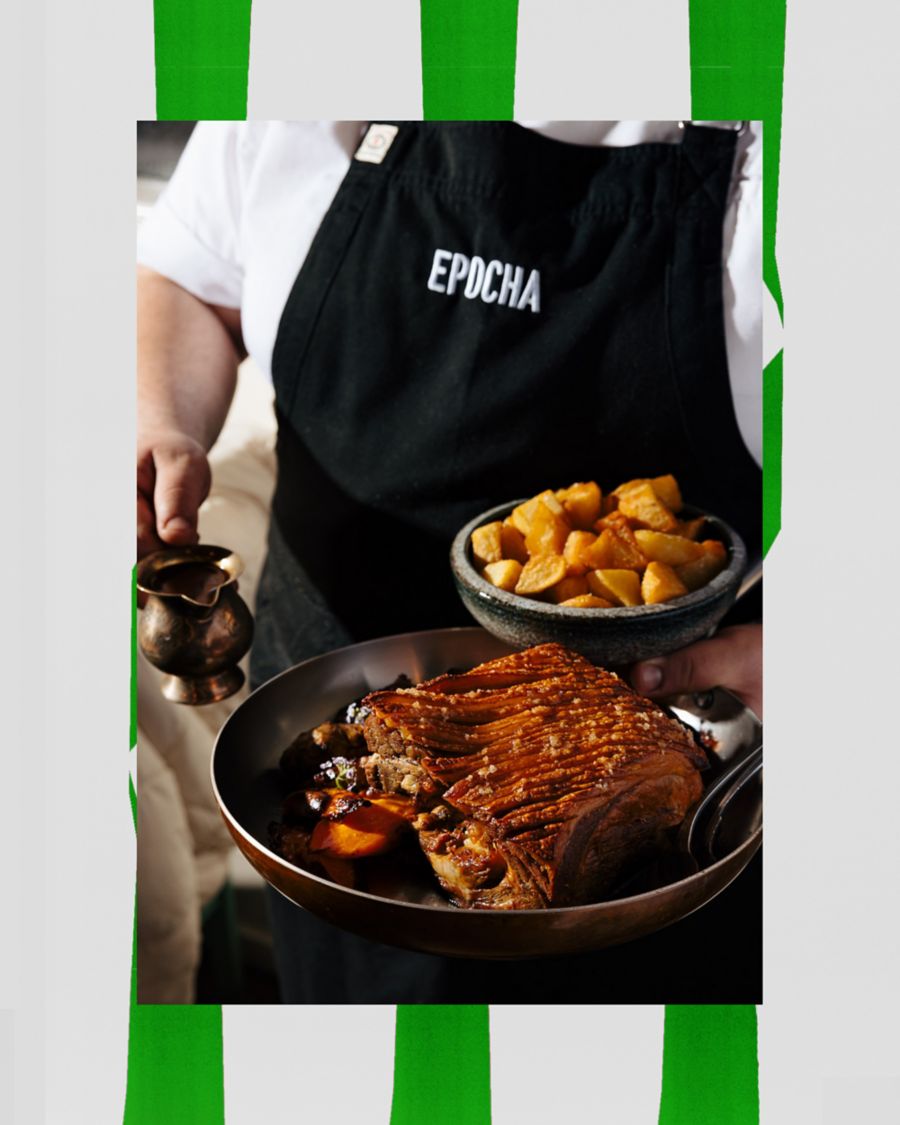 Serving up roast pork and potatoes at Epocha in Melbourne's Carlton
