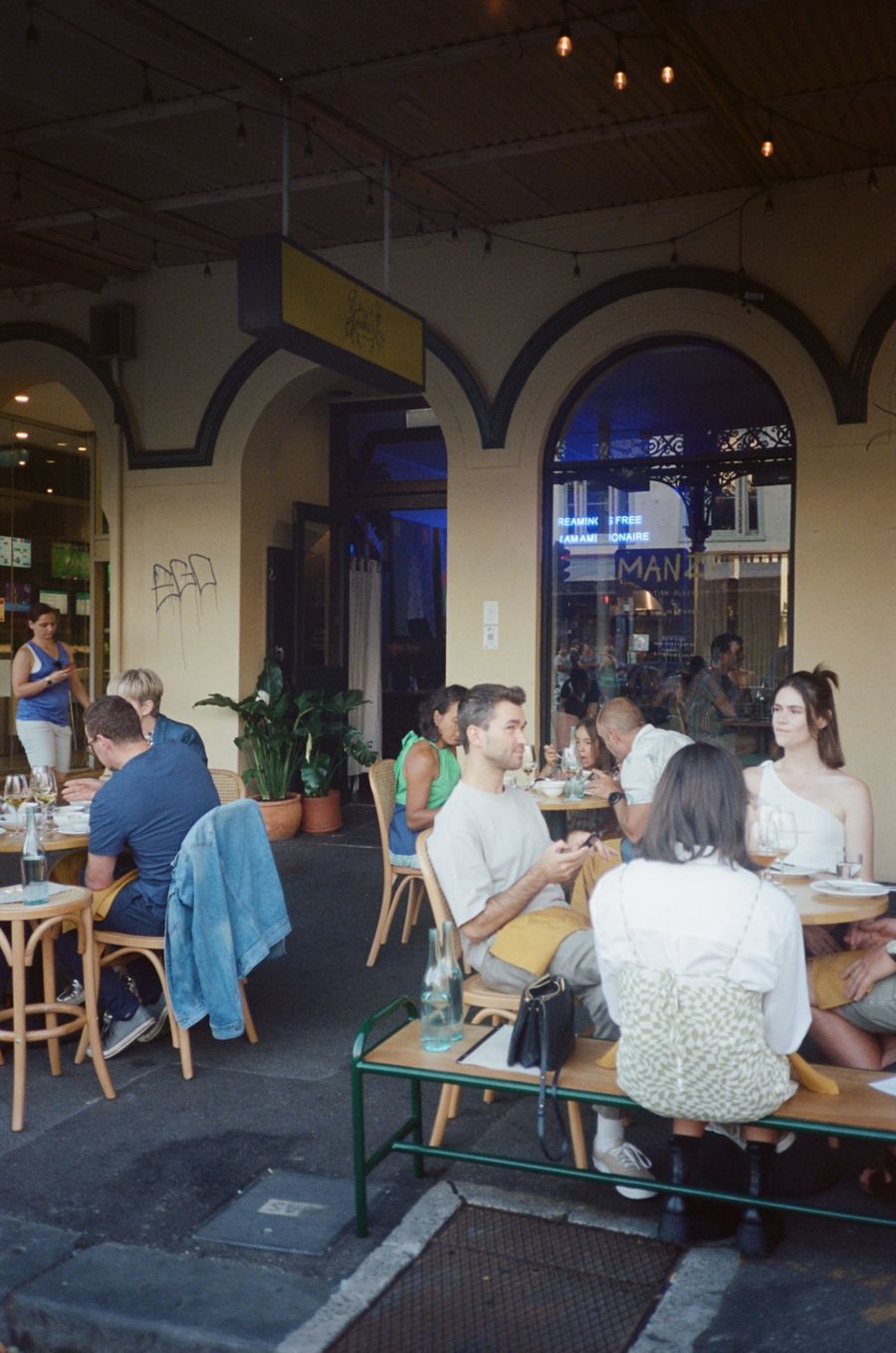 Outdoor seating at Manze in North Melbourne