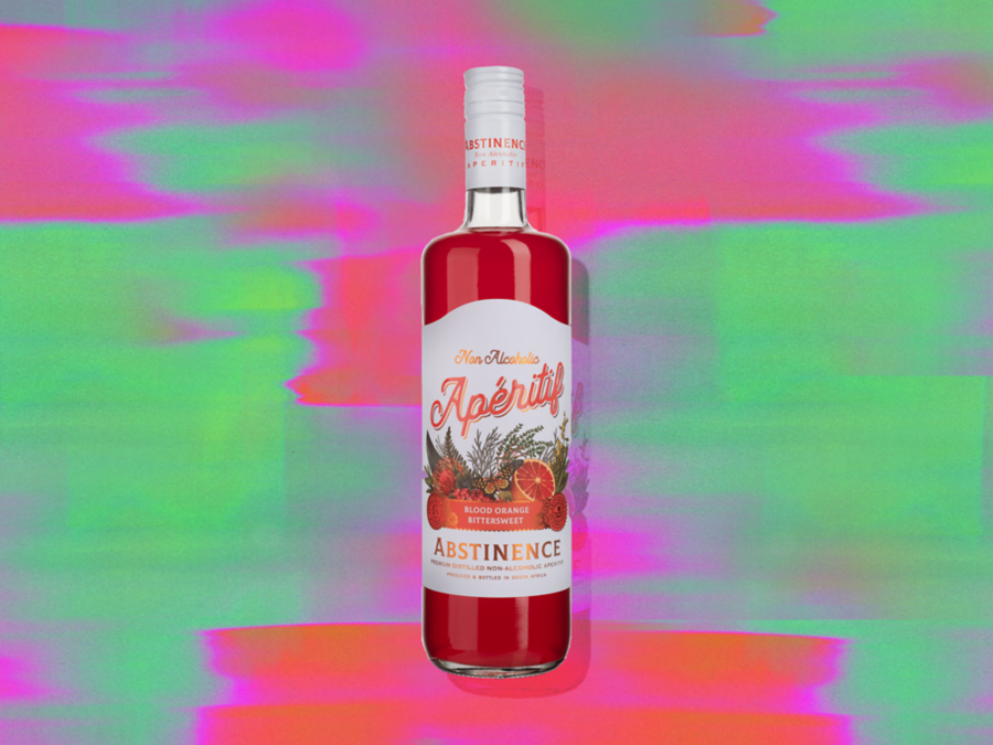 A bottle of the Abstinence Blood Orange Aperitif 0% Non Alcoholic Spirit