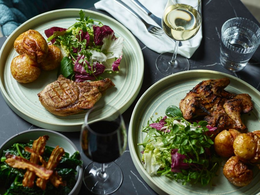 Dishes and wine at Blaq in Blackheath