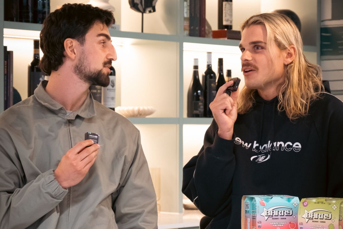 Josh Daicos and Bailey Smith discussing their drinks brand Barry