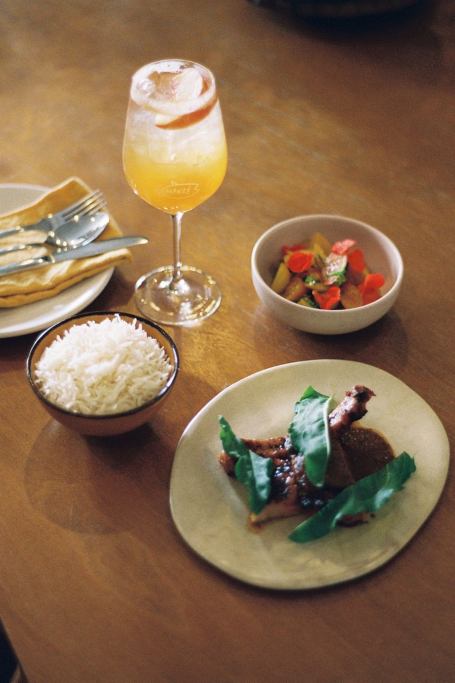 Dishes and drinks at Manze in North Melbourne