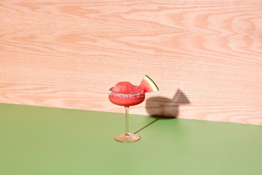 The Frozen Watermelon Margarita with watermelon garnish