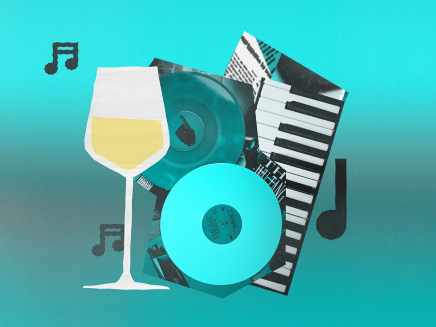 A montage of wine glass and music 