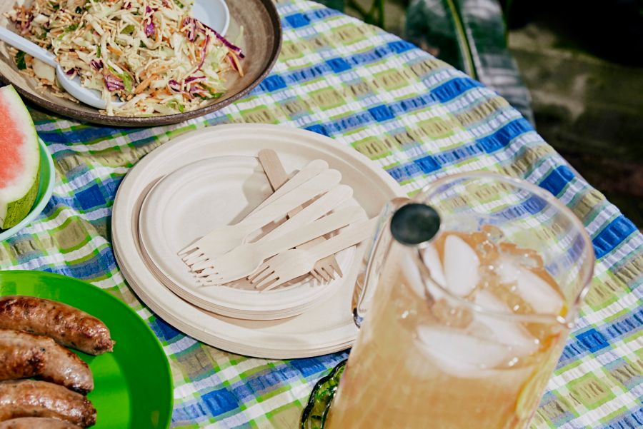 Food and drinks al fresco at a housewarming 