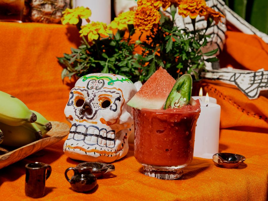 Spicy Frozen Watermelon Margarita to celebrate Dia de los Muertos
