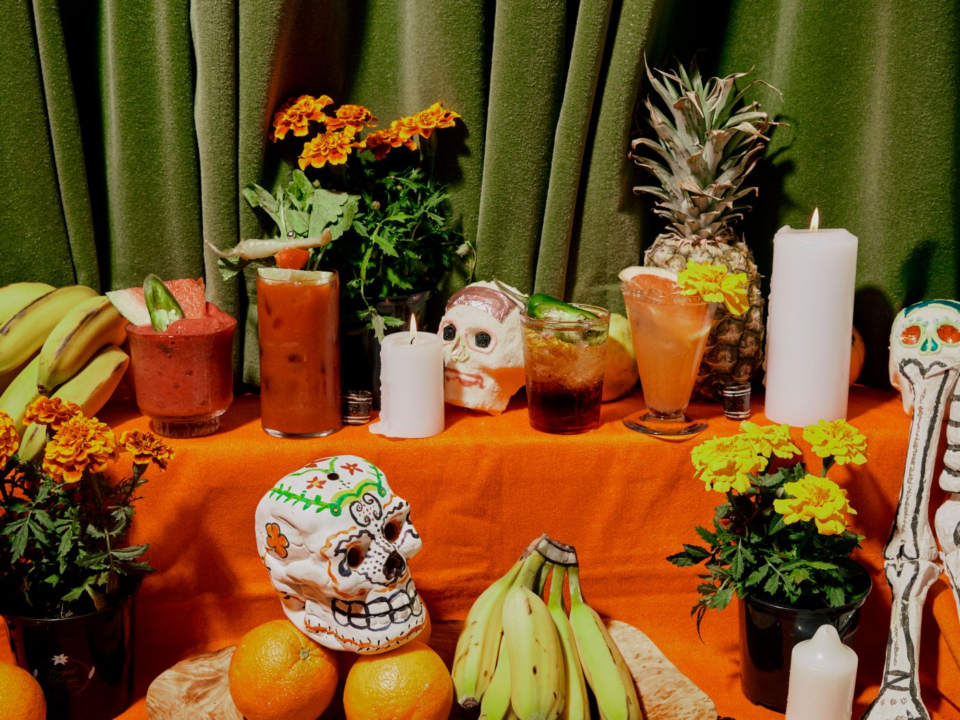 A traditional festive table for Dia de los Muertos, or Day of the Dead