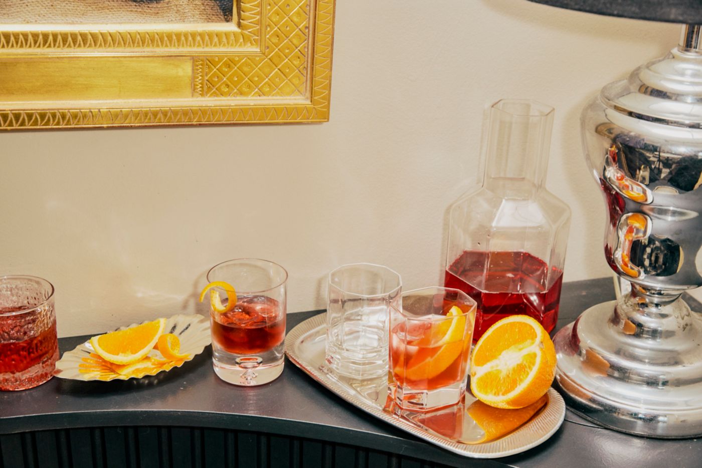 A set-up at home for people to make their own Negronis