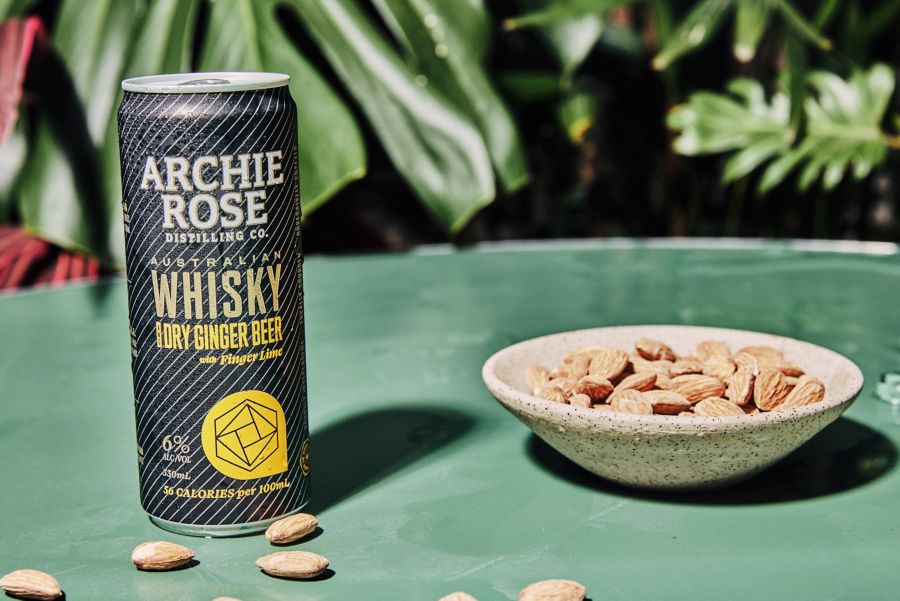 Archie Rose’s Whisky and Dry Ginger Beer and almonds snack