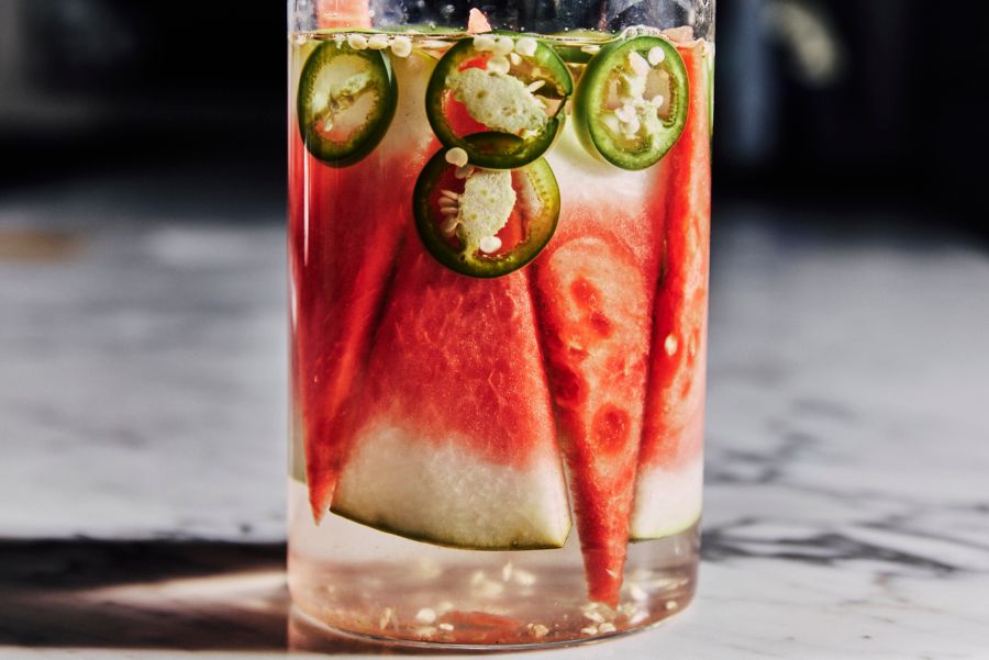 Watermelon and chilli infusing in vodka